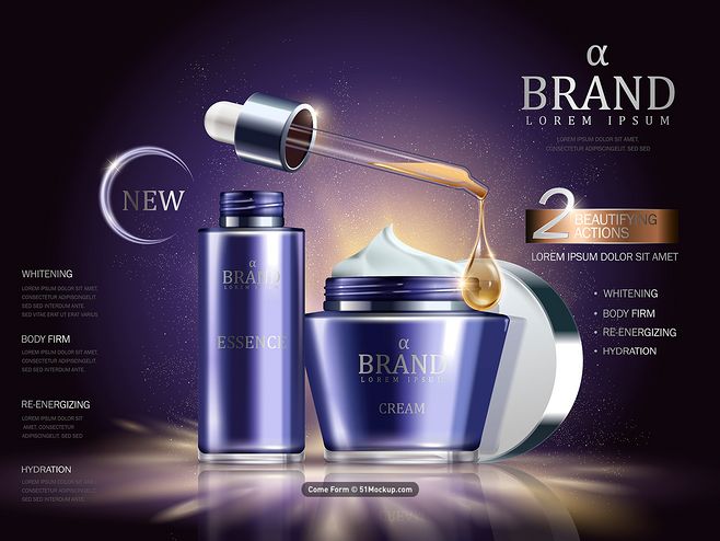 精华乳液套装 新产品 紫色系列 滋润美白 美妆海报设计AI 平面设计 海报